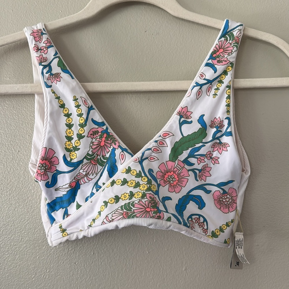 Maaji White Cotton Jane Sporty Bralette Bikini Top / Chinoiserie Holly - Picture 5 of 8